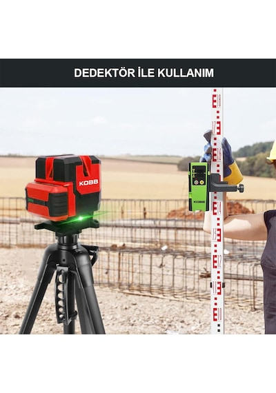 Kobb Kbl41gtp 30m 4x90⁰/1x360⁰ Otomatik Hizalamalı Li-ion Çift Akü Profesyonel Yeşil Çizgi Lazer Distomat + Tripod