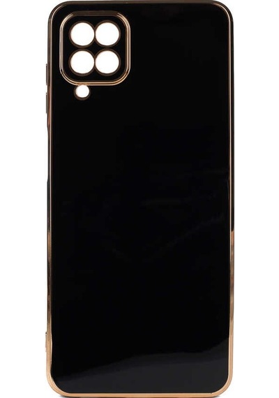 Noktaks - Galaxy M22 Uyumlu Kılıf Kenarları Parlak Altın Renkli Silikon Bark Kapak - Siyah - T21632
