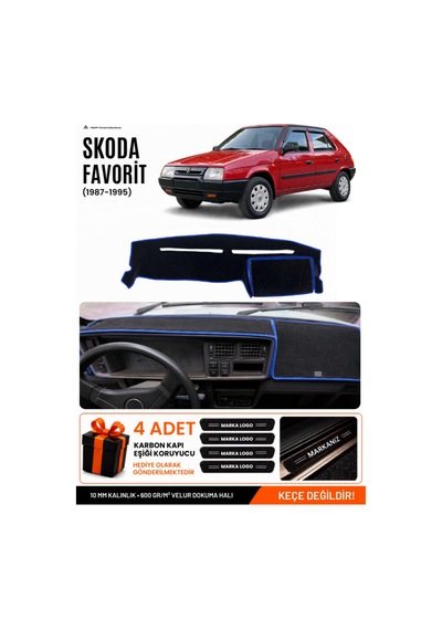 Skoda Favorit 1987-1995 Uyumlu Torpido Koruma, Torpido Örtüsü, Torpido Kılıfı - Siyah-mavi - Sk003