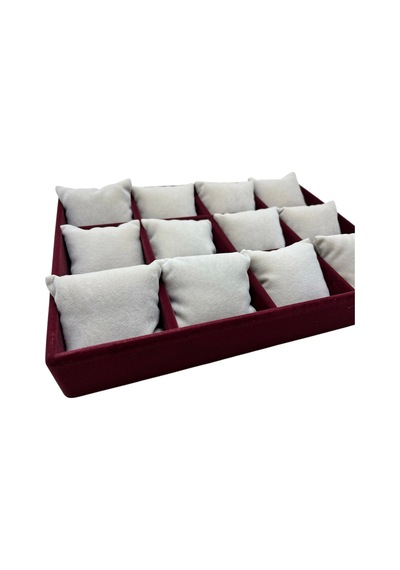 Yerli Üretim Tokyo Model Süet Kumaş Bordo -beyaz Renk 34/24 Cm Yastıklı Saat Ve Takı Kutusu