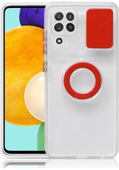 Sm Galaxy A12 - M12 - F12 Kılıf Sürgülü Kamera Lens Korumalı Yüzük Standlı Silikon Kılıf- 5775 Diğer