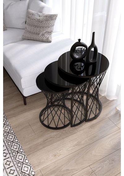 Usta Mekan Hasır Telli Model Siyah Metal Zigon Siyah Cam Ahşap