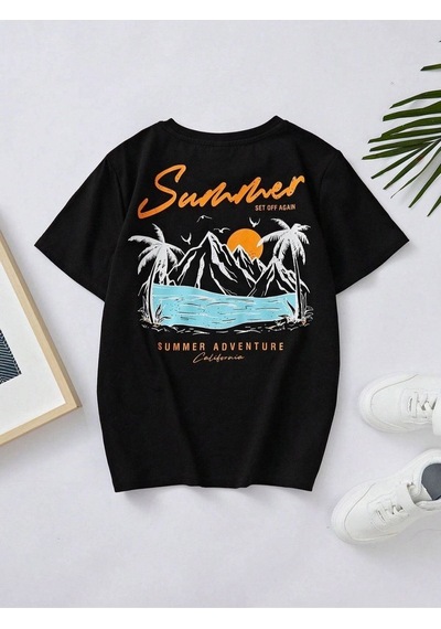 Flood Of Style Kids Erkek Çocuk Siyah Summer Baskılı Tişört