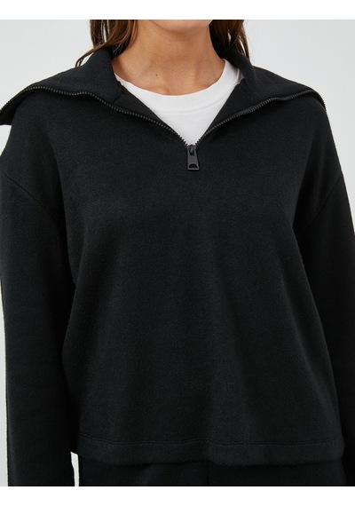 Koton Dik Yaka Pijama Üstü Fermuarlı Uzun Kollu Siyah 3wlk40096mk 3WLK40096MK999 Siyah