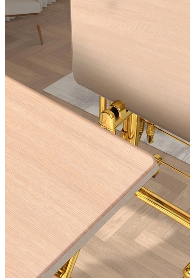 Eranş Serisi 4'lü Katlanır Mdf Mebran Ahşap Çanta Zigon Sehpa Gold Ayak Krem Ahşap Desen Gold Ayak