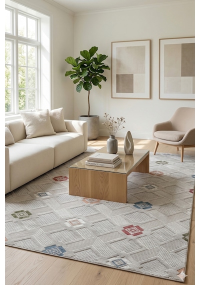 Villadia Home Textile Kaymaz Taban Modern Desen Halı Yolluk Leke Tutmaz Kolay Temizlenir Koridor Salon Yatak Mutfak Odası Vd4047multi Multi