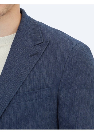 Kip Koyu Lacivert Çizgili Modern Fit Ceket Koyu Lacivert