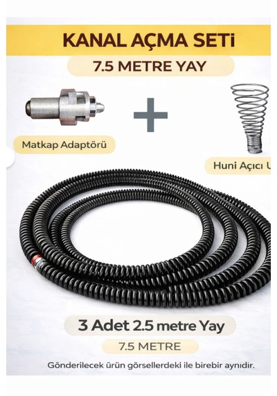 7.5 Metre Yaylı Gider Açma Teli 3x2.5 Mt Matkap Aparatlı Lavabo & Mutfak Gider Açıcı
