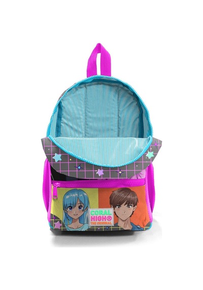 Minik Yuva Sırt Çantası Gri Mavi Pembe Anime Desenli İki Bölmeli 23537