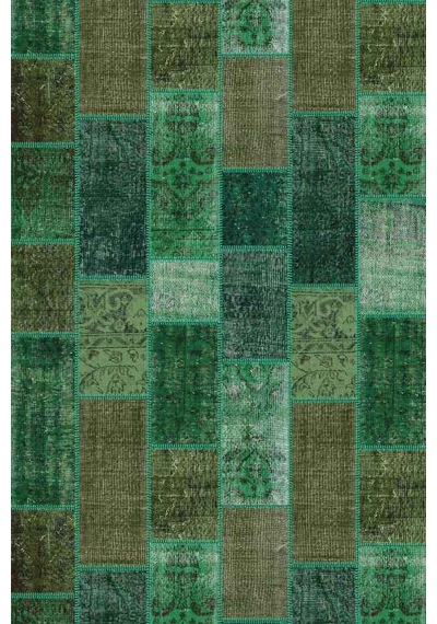 Yeşil Patchwork Desen Dokuma Leke Tutmaz Masa Örtüsü Mso295n11