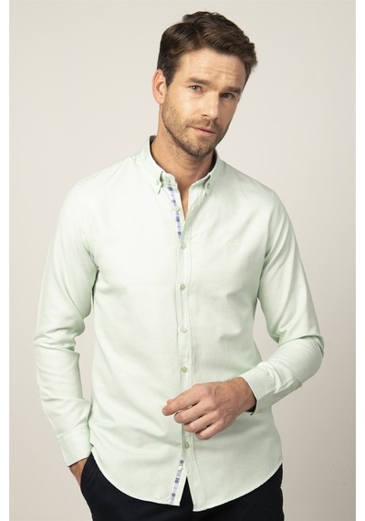 Tudors Slim Fit Dar Kesim Uzun Kol Erkek Gömlek-25700 Mint