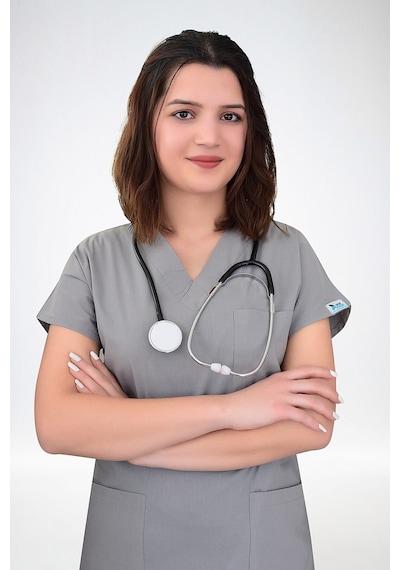 Unisex Soft Likra Gri Yarasa Kol Hemşire Ve Doktor Forma Takım Scrubs Gri Gri