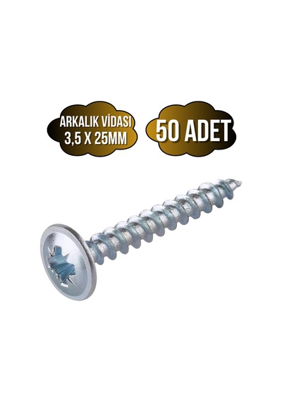Arkalık Vidası 3,5x25mm Pullu Çinko Ahşap Mdf Arkalık Montaj Vidası 3,5x25mm 50 Adet 25 MM