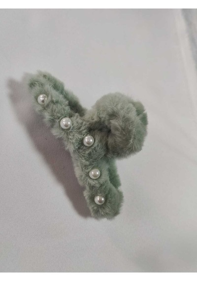 Büyük Boy İnci Peluş Mandal Toka 12 Cm Yeşil