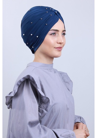 Melodi Scarf Kadın Tesettür İncili Taşlı Vera Dış Bone Mavi Saks Mavisi Melodi Scarf Kadın Tesettür İncili Taşlı Vera Dış Bone Mavi Saks Mavisi