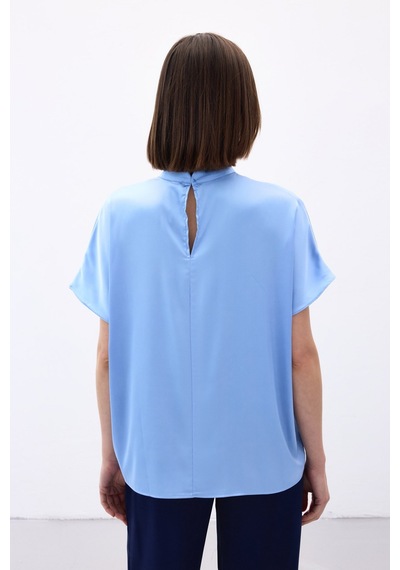 Sateen Yarasa Kol Salaş Bluz - Bebe Mavi-136539 Bebe Mavi