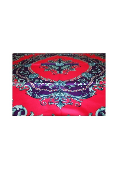 Tikitonki Etnik Desenli Kare Kesim Saten Mor Eşarp 90x90 Mor Mor