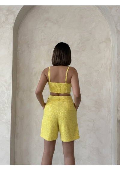 Verymoda Pullu Kot Şort D2786 Sarı