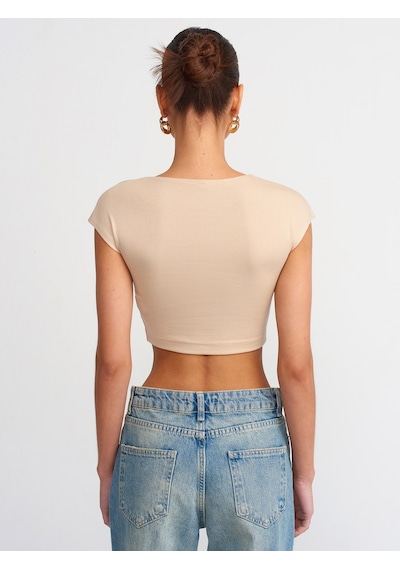 Dilvin Pamuk Ve Modal Karışımlı Crop Top Bej Açık Bej