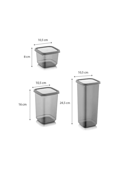 Kapris Erzak Saklama Kabı 3'Lü Antrasit 1700 ML + 1100 ML + 500 ML Antrasit