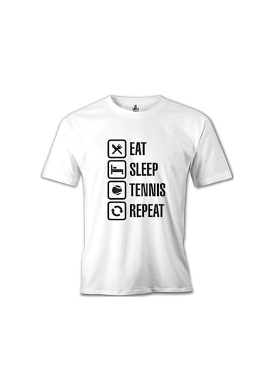 Tenis - Eat Sleep Tennis Beyaz Erkek Tshirt