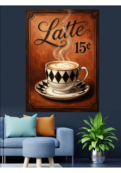Latte 15 Cent Tabela Dekoratif Kanvas - Mdf Ahşap Tablo