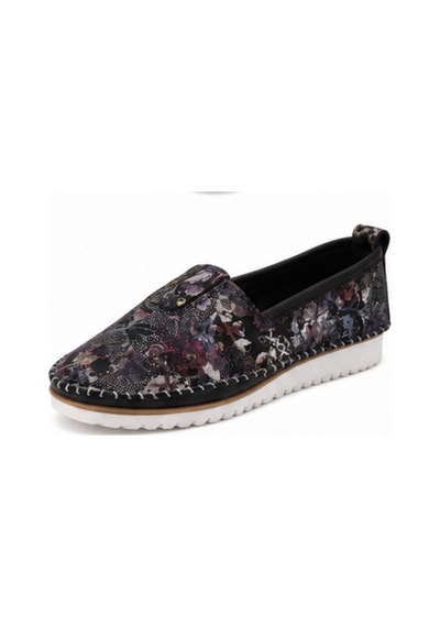 N Napa Shoe Np.108.fç.siyah Deri Sneaker Napa Shoe Kadın Hakiki Deri Comfort Günlük Ayakkabı Çiçek Desenli Siyah