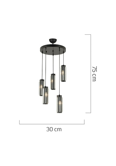Natali 5 Li Yuvarlak Siyah Modern Kristalli, Taşlı Modern Tasarım Kristal Salon Sarkıt Avize