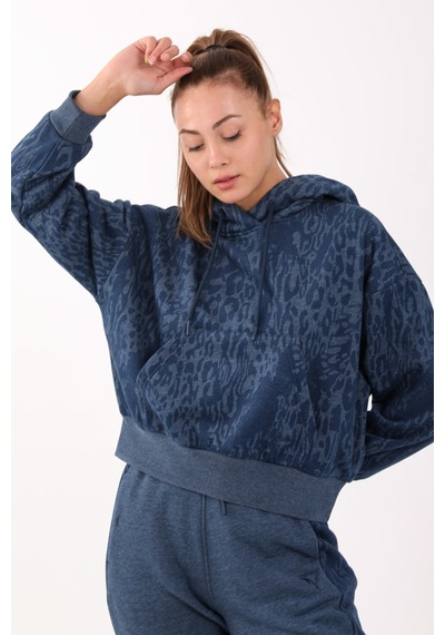Maraton Sportswear Oversize Kadın Kapşonlu Uzun Kol Basic Navymelanj Sweatshirt 21423-navymelanj