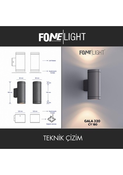 Gala Çift Yönlü Modern Duvar Apliği - 18 Cm Alüminyum Gövde - Ip65 Su Geçirmez Dış Mekan Bahçe Lambası - Antr