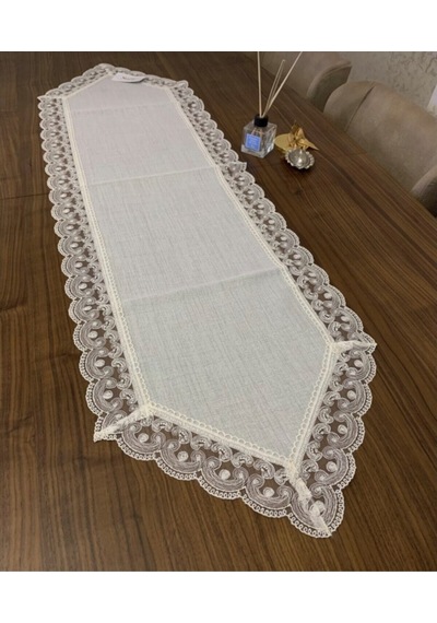 Linen Jute Simli Krem Keten Runner40x140 Cm