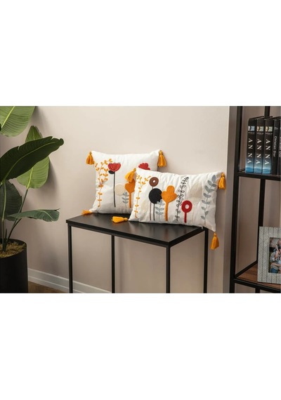 Swita Home Çiftli Dekoratif Punch İşlemeli Tasarım Kırlent Kılıfı Karışık