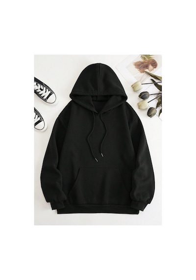 Tarzsokak Coke Serisi Skeleton Print Zip Up Thermal Lined Drawstring Hoodie Siyah