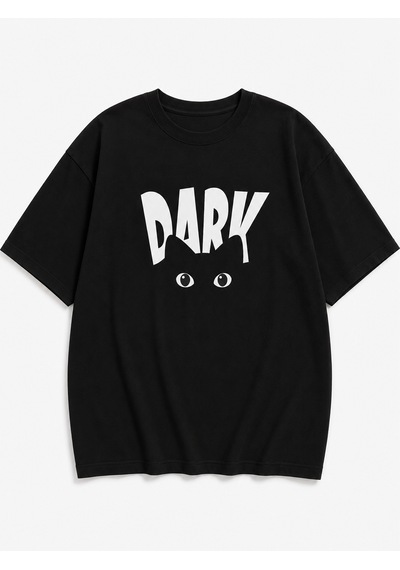 Montree Kedi Dark Baskılı Oversize %100 Pamuk Premium Tişört Siyah