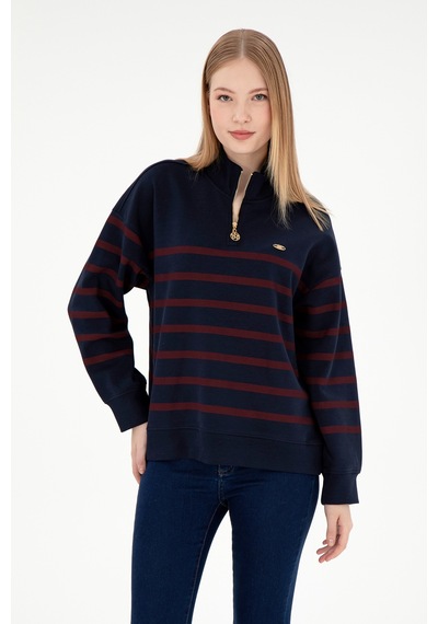 U.S. Polo Assn. Kadın Lacivert Fermuarlı Dik Yaka Sweathirt 50298989-VR033