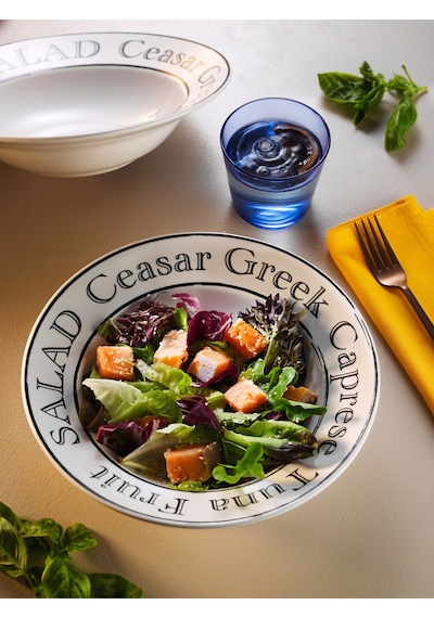 Grandora Şık Makarna Ve Salata Tabağı 26 Cm - Caesar, Greek, Caprese Tasarımlı Büyük Çukur Tabak Beyaz