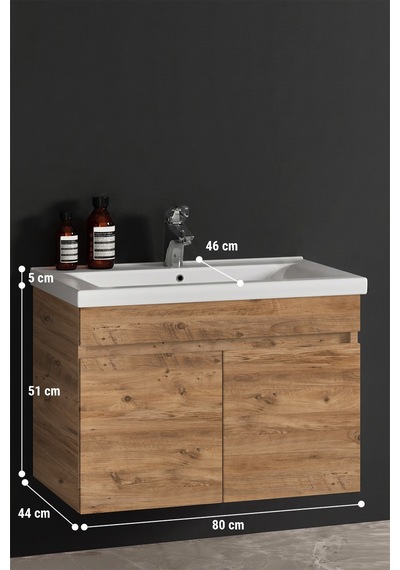 Çiğdem 80 Cm Atlantik Çam Mdf Seramik Lavabolu Asma Banyo Alt Dolabı