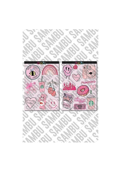 Pink Aesthetic Temalı Sticker Etiket Seti 3 - Pembe Sticker - Laptop Notebook Telefon