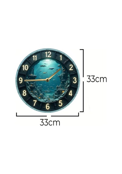 Derin Mavi Atlantis Zamanı 3d Duvar Saati Sdw262 Renkli