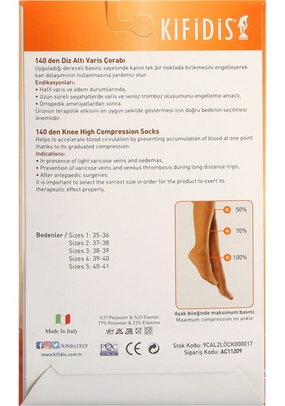 Kifidis 140 Den. 18-20 Mmhg Diz Altı Çorabı Siyah / Black Siyah 3 Siyah Standart 3 Standart STANDART