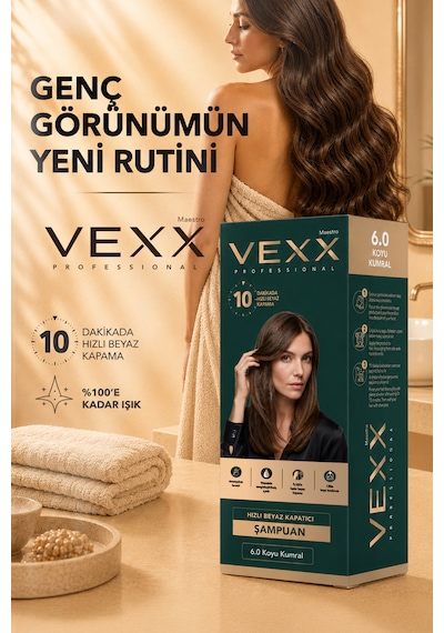 Vexx Professional Beyaz Kapatıcı Pratik Boya Şampuan Koyu Kumral 6.0 Amonyaksız Formül 300 Ml.