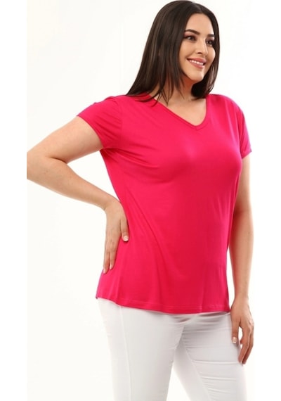 Aytemas V Yaka Basic Bluz Pembe