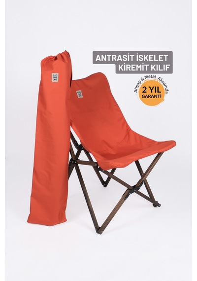 Bag The Joy Ahşap Antrasit İskelet - Kiremit Kılıf Sandalye Turuncu