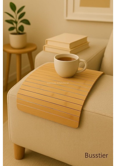 Bambu Katlanabilir Yan Sehpa 40x29 Cm, Koltuk Ve Kanepe Kenarı Portatif Tepsi, Amerikan Servisi Çok Renkli