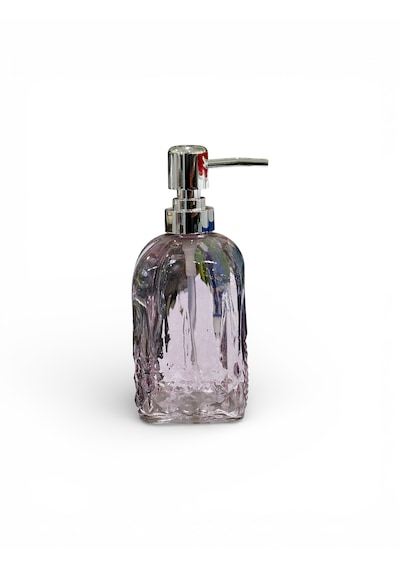 500 Ml Cam Sıvı Sabunluk Krom Başlıklı Şeffaf Cam Sabun Dispenseri, Banyo Mutfak Tezgah Üstü Pembe
