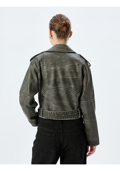 Koton Kemerli Fermuarlı Eskitilmiş Görünümlü Oversize Biker Suni Deri Ceket Gri 5sak20013ew Gri Koton Kemerli Fermuarlı Eskitilmiş Görünümlü Oversize Biker Suni Deri Ceket Gri 5sak20013ew Gri