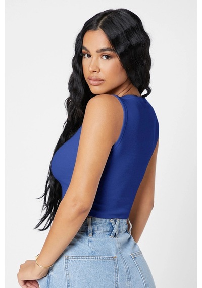 Angbutik Kadın Lacivert Kare Yaka Crop Top Bluz