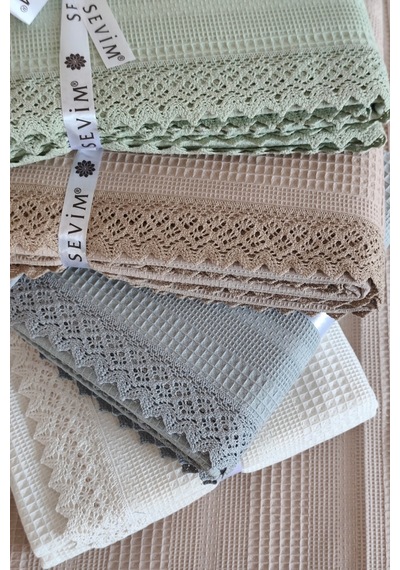 %100 Pamuk Çift Kişilik Kopanaki Dantelli Waffle Pike-210x230 Cm-kapuçino Petek Pike Cappuccıno Cappuccino