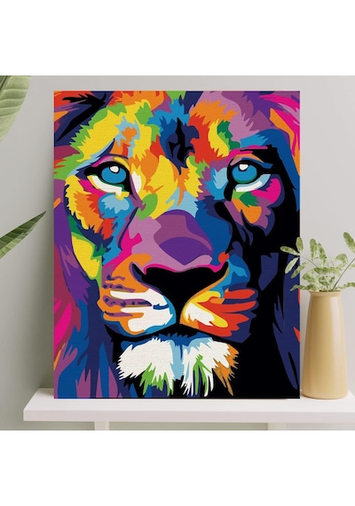 Sayılarla Boyama Tuval Seti Fırça Boya Dahil Çıtalı 40x50 Cm - Aslan