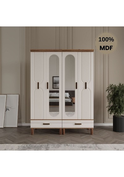 Zen 4 Kapak Ayaklı Tasarım Country Mdf Gardırop Aytaşı